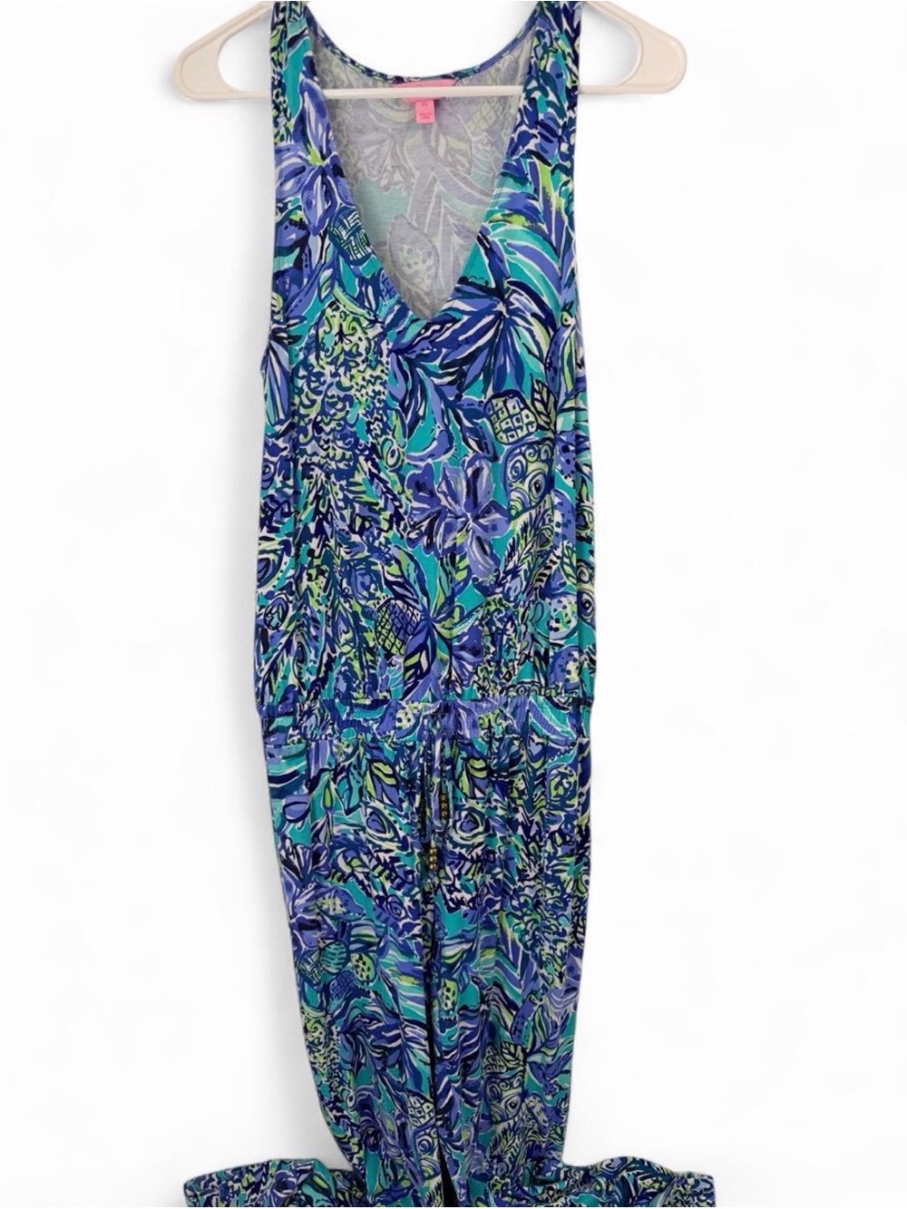 Lilly Pulitzer Vibrant Blue-Green Printed Sleeveless Jumpsuit/ Romper